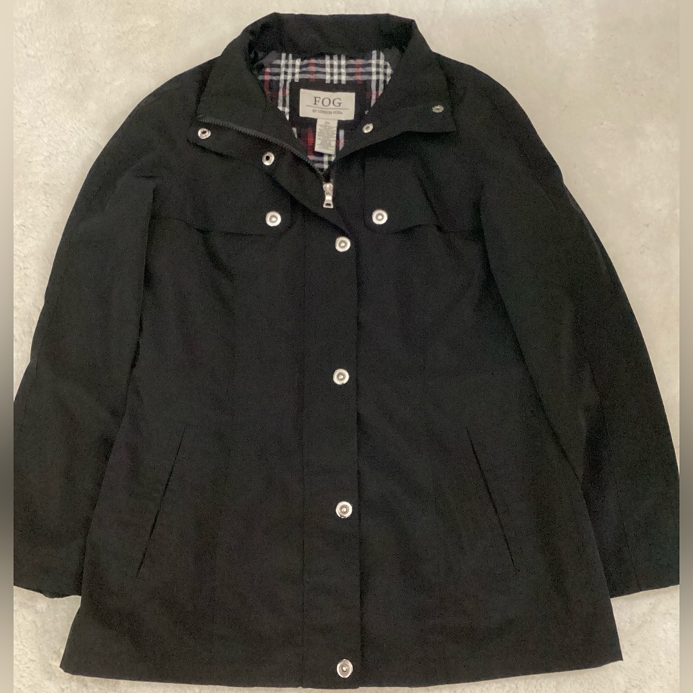 Ladies Winter Coat London Fog Black Lined Trench Coat~Inner Cinch Waist~Size Med